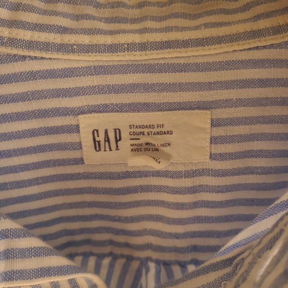 Gap Linen button up long sleeve shirt white blue stripes size medium - Picture 2 of 4